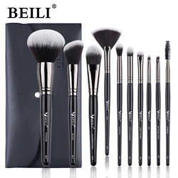 BEILI Black 10 pcs Professional Makeup Brushes Set Synthetic Hair Foundation Powder Blushes Eyeshadow Eyebrow Make up Brush