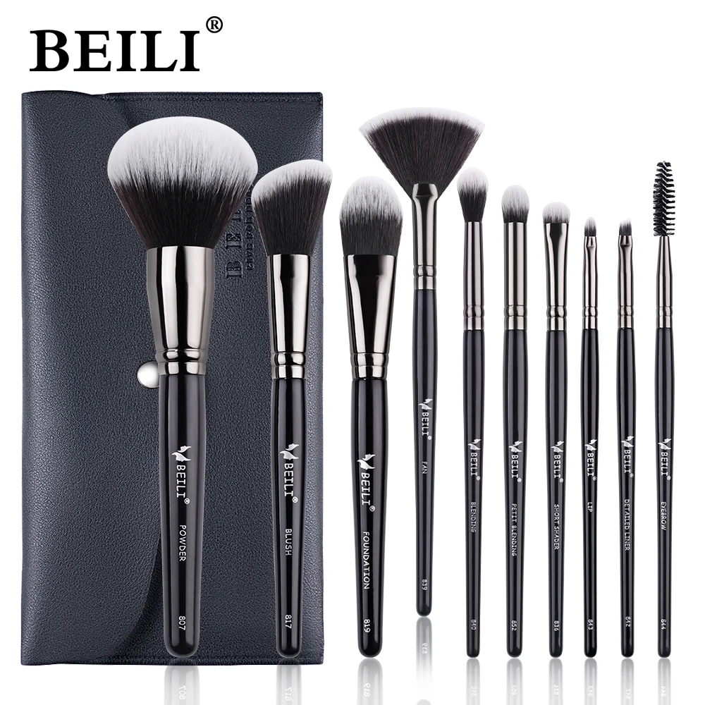 BEILI Black 10 pcs Professional Makeup Brushes Set Synthetic Hair Foundation Powder Blushes Eyeshadow Eyebrow Make up Brush