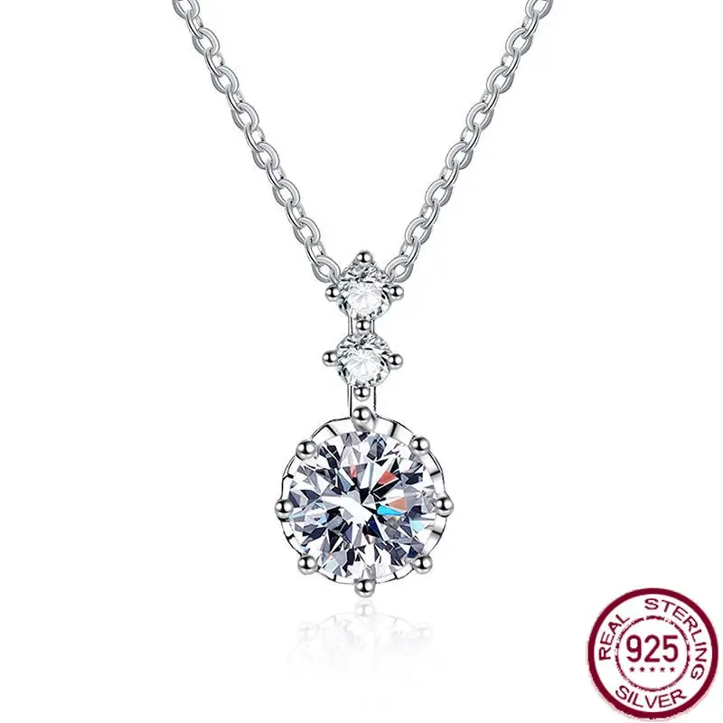 

S925 Silver Moissanite Necklace Women's Fashion Luxury Six Claw Set Claw Necklace 1 Carat Jewelry Wholesale