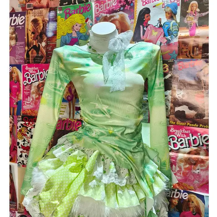 手作り Y2K オリジナル スイート オプ ドーパン プリント スリミング サ ロング スヴェ パフィー ケーキ ふわふわ スカート レディース 秋 ファッション