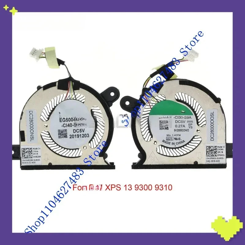 0WX28K 0FRK0V Nouveau pour XPS 13 9300 9310 CPU+GPU Ventilateur de refroidissement 2020 0WX28K 0FRK0V