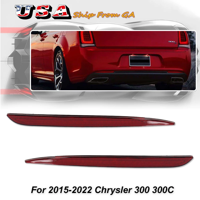 2PCS Lensa Reflektor Bumper Belakang Untuk Chrysler 300 2015-2023, Spesifikasi OE Rakitan Kiri Kanan, Pengganti Reflektor Merah OEM, Tanpa Bohlam / Soket