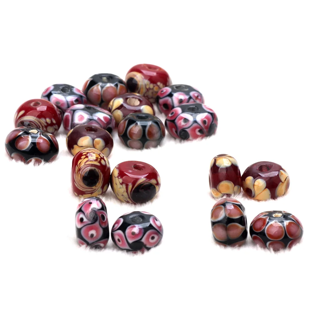 4PCS/Lot Retro Rose Red Hand Drawn Patterns Lampwork Glass Beads For Crafts Charm Bracelets/Earring/Necklace DIY Jewelry Making