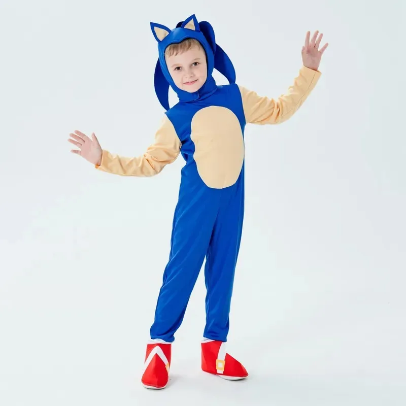 Anime Game Sonic Cosplay Costume Children's Hedgehog Zentai Halloween Party Performance Costume Bodysuit