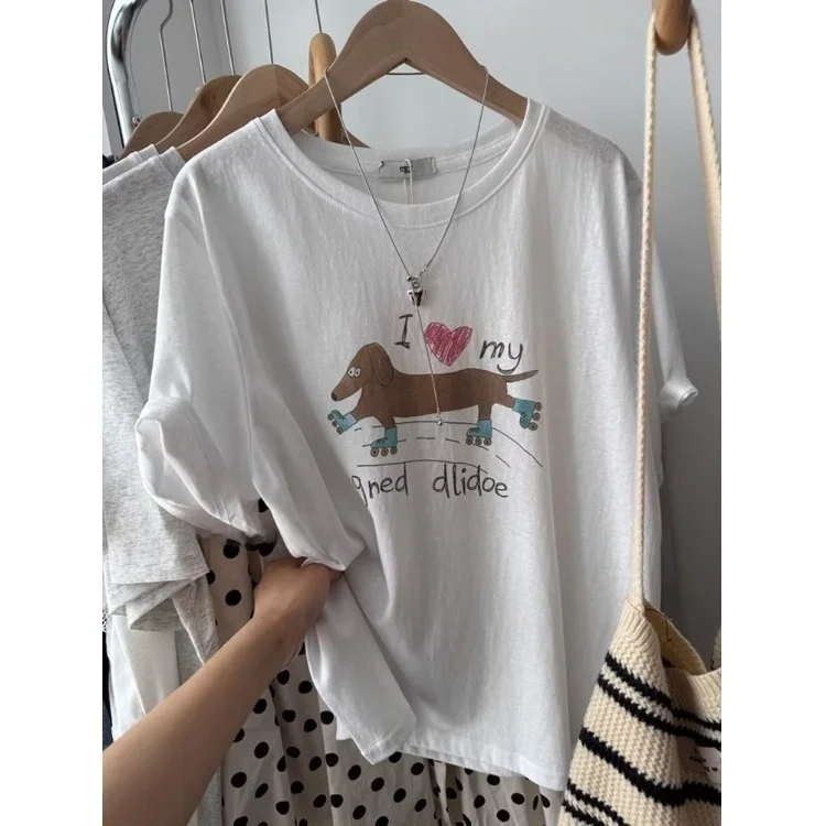 

Свободная женская футболка с коротким рукавом, удобная повседневная футболка с принтом, новинка весна-лето, художественная футболка для города