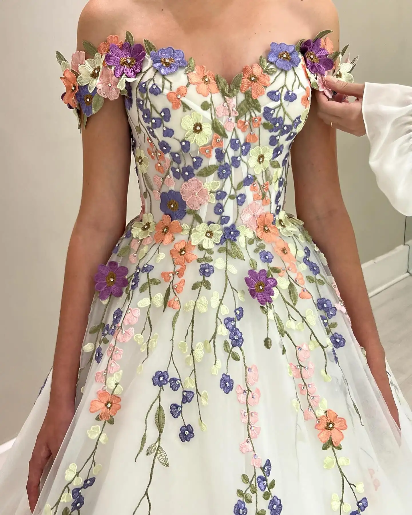 Elegante vestido De Novia blanco con flores bordadas, vestido De princesa para fotografía, 2024