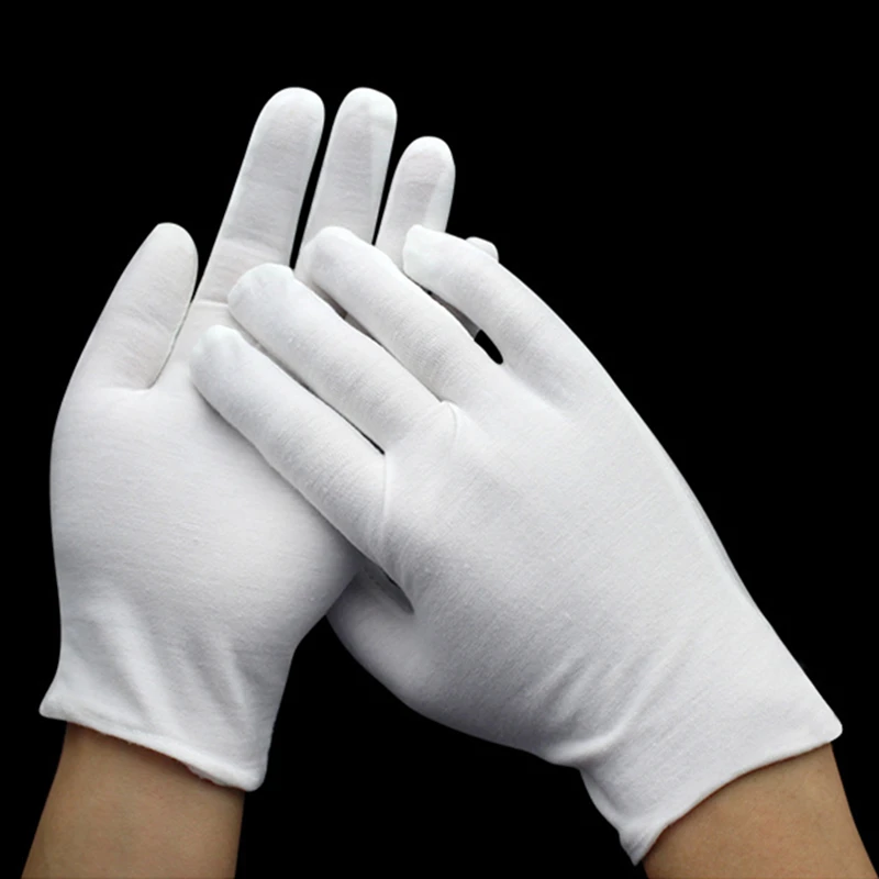 White Cotton Gloves 12Pairs Moisturizing Eczema Gloves for Dry Hands Washable Overnight Sleeping Jewellery Silver Coin Spa Glove