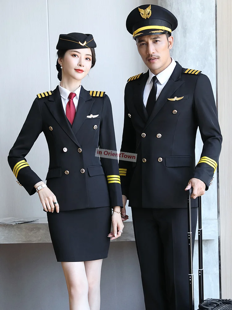 Traje de equipo de tambor militar para hombre y mujer, ropa de asistente de vuelo de aerolíneas de ferrocarril de alta velocidad, uniforme de trabajo de capitán y piloto para estudiantes