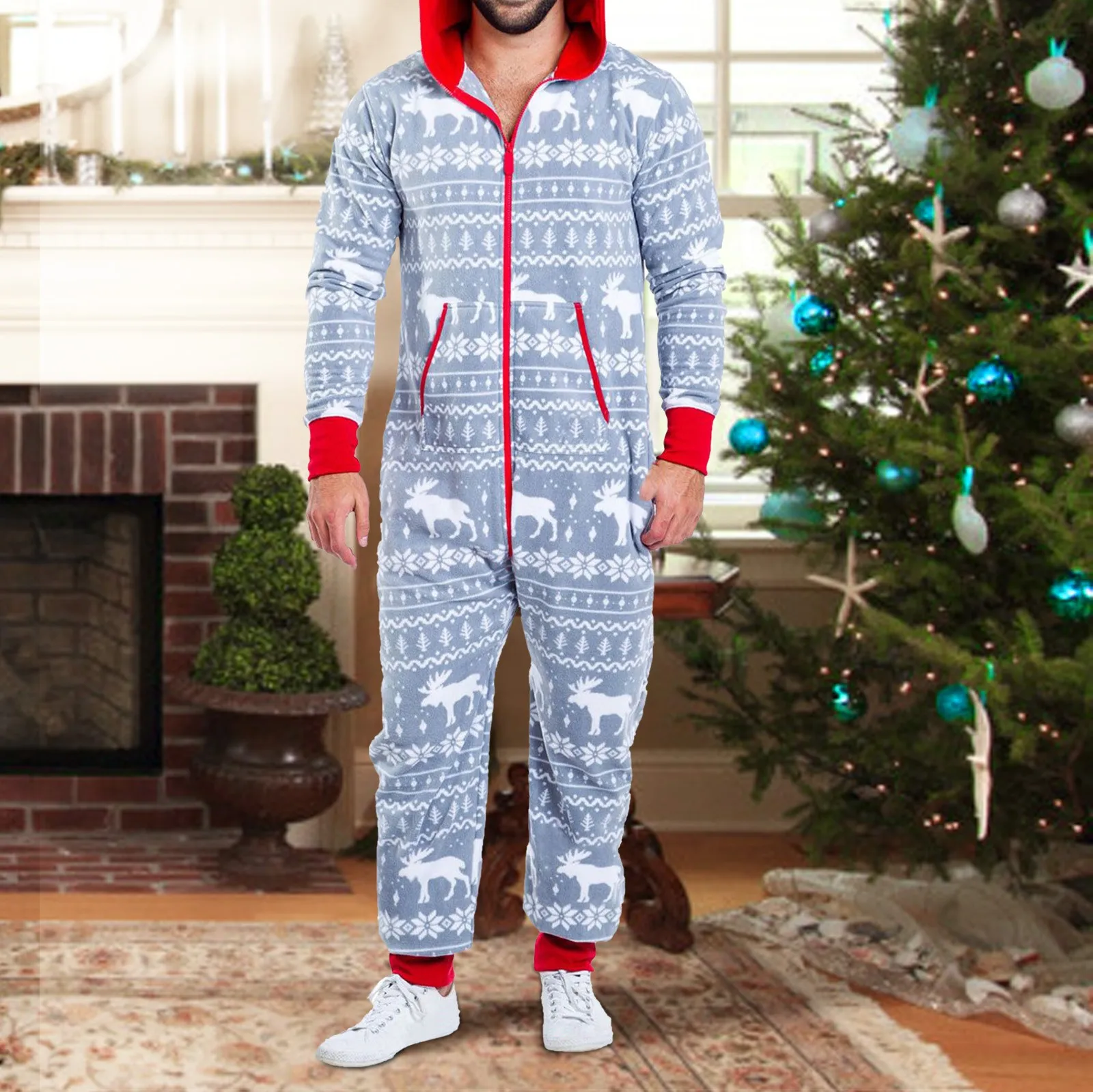 Pijamas de hombre con estampado de cuadros de Navidad, mono, ropa de casa, traje, ropa de dormir para hombre, ropa de dormir cálida para Otoño e