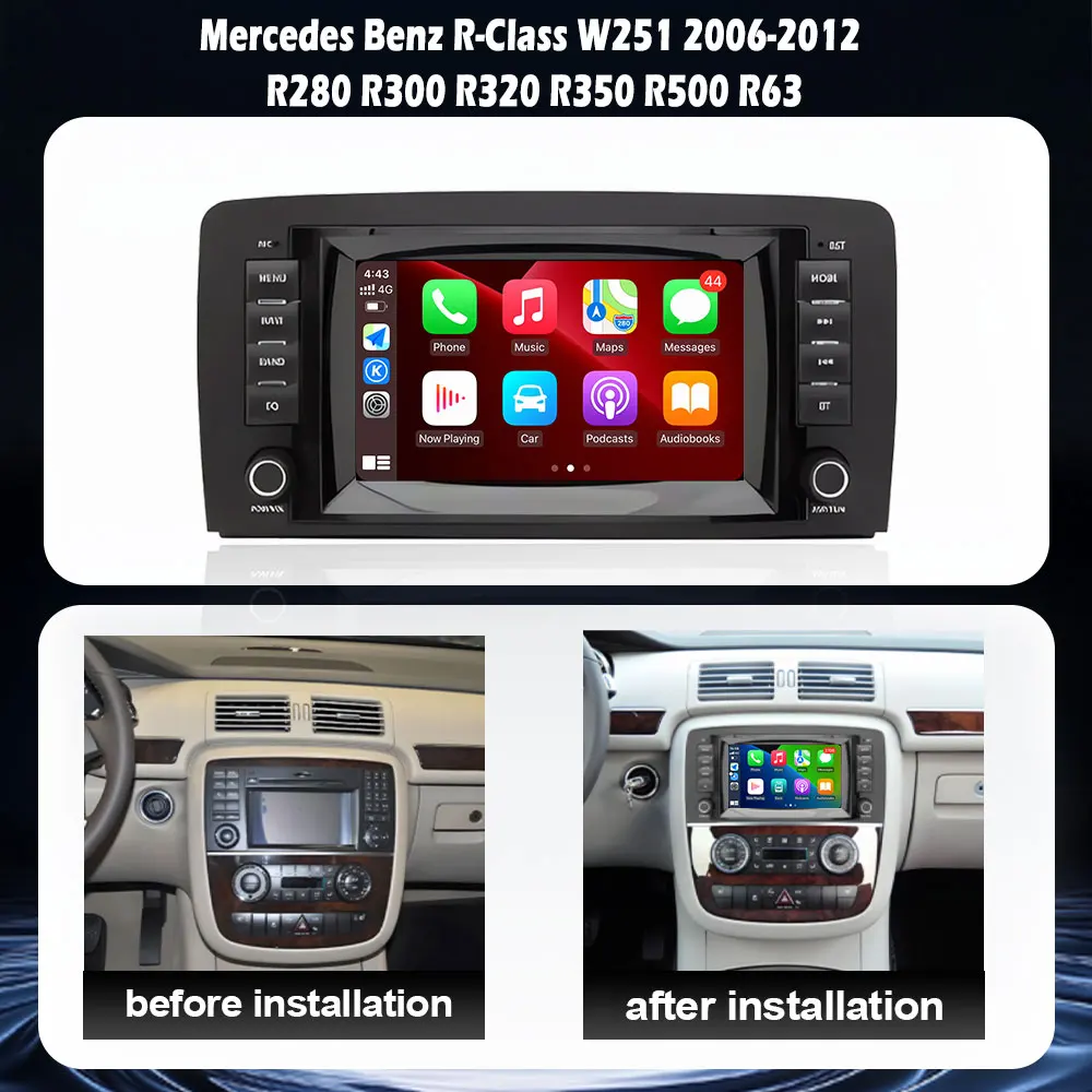 For Mercedes Benz R-Class W251 2006-2012 R280 R300 R320 R350 R500 R63 Car Carplay Radio Multimedia BT Touch Screen Video Player