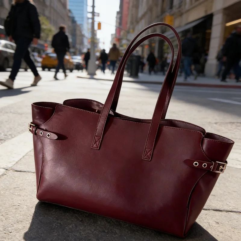 

Роскошная большая сумка Стильная простая сумка на плечо с небольшим кошельком сбоку металлической пряжкой Макси-сумка для покупок Сумка с магнитной застежкой