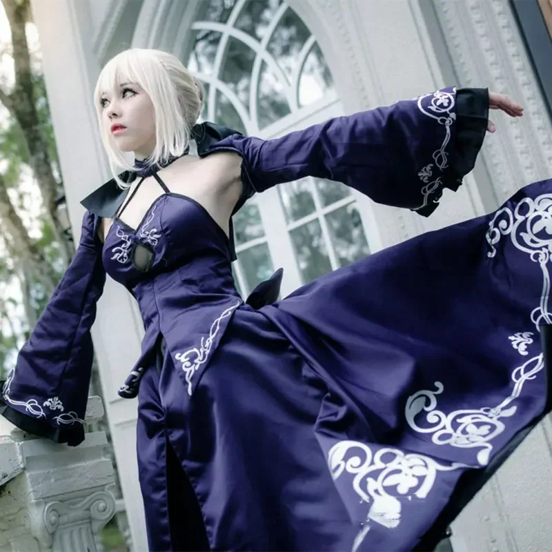 Stay Night Saber Alter Arturia Pendragon Cosplay Costume Women Anime FGO Zero Fate Black Bride Gothic Lolita Dress MN7