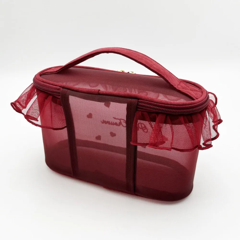 Dacron Lace Patchwork Cosmetic Bags Trendy Solid Color Embroidery Makeup Bags Makeup Storage Bag