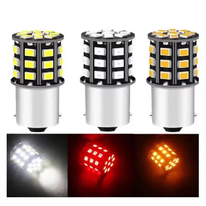 2PCS BA15S 7507 PY21W 1156PY High Power Amber Yellow 33 SMD 2835 LED Bulb For Front Turn Signal Lights Direction Indicator Lamp