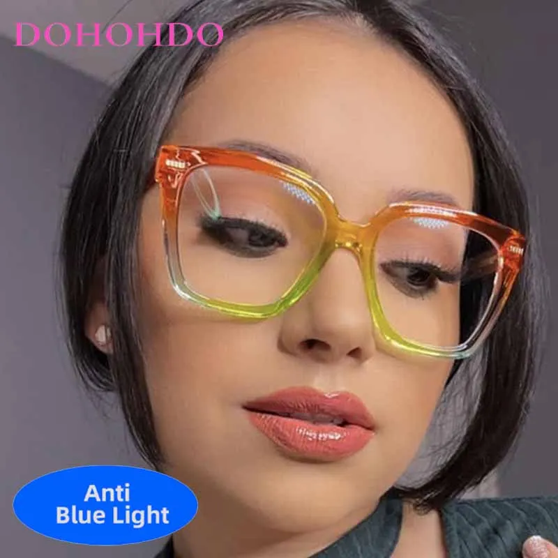 Fashion Colour Oversized Square Frame Optical Women's Eyewear Designer Brand Computer Reading Anti-Blue Light Men Glasses Lentes