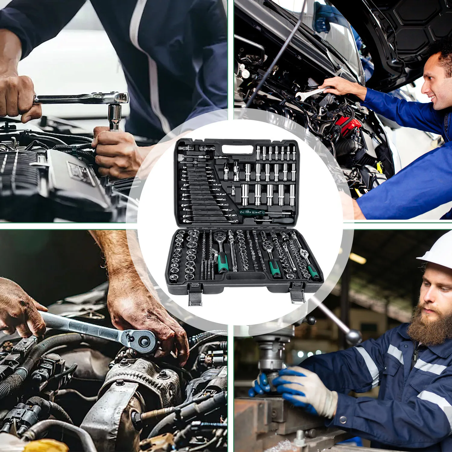 Ratschenschlüssel-Werkzeugkasten 1/4" 3/8" 1/2" Steckschlüsselsätze 24-Zahn-Ratschenschlüssel für Kfz-Reparatur und Heimwerker-Werkzeugset