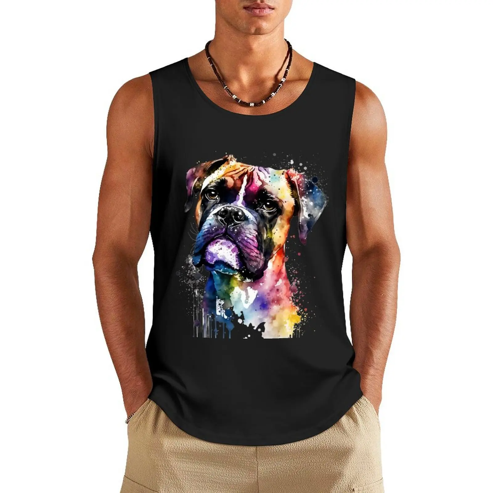 

Rainbow Boxer Dog Watercolor Portrait Tank Top sports t-shirts for men vest men bodybuilding for men