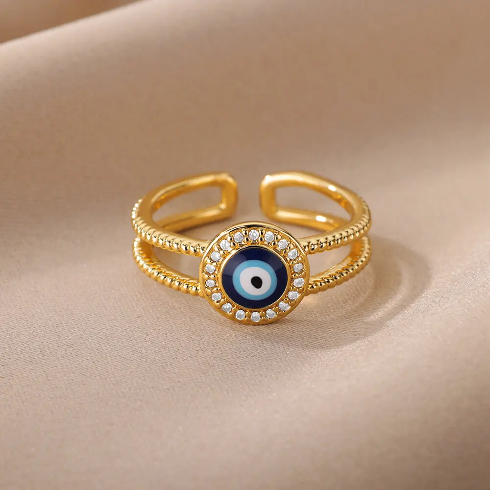 Gold Color Evil Eye Rings for Women Open Stainless Steel Ring Lucky Symbolic Turkish Aesthetic Jewelry Freeshipping Item anillos