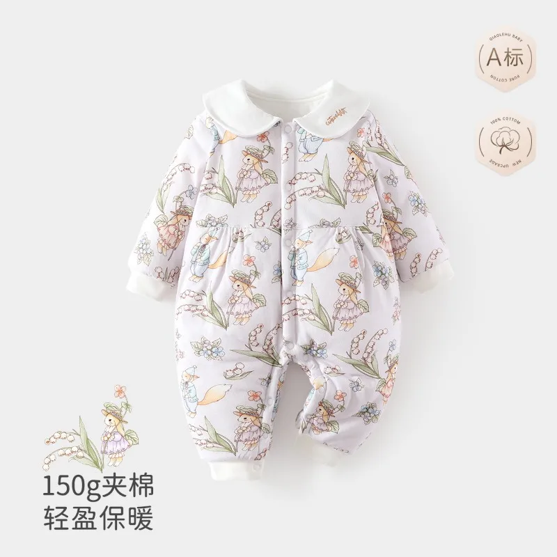 ZOETOPKID Baby Jumpsuit Baby Clothes Autumn and Winter Quilted Baby Boy Pure Cotton Thickened Warm Romper Cotton Clothing