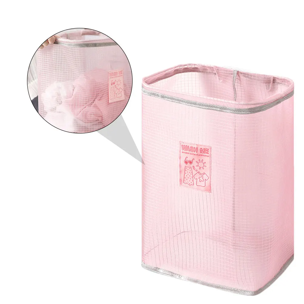 

Household Laundry Basket Child Clothes Storage Bins Hamper Nylon Gingham Foldable