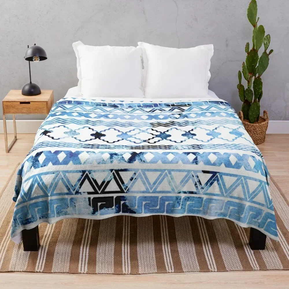 

Watercolor creative black blush blue geometrical aztec Throw Blanket Camping Flannels manga Blankets