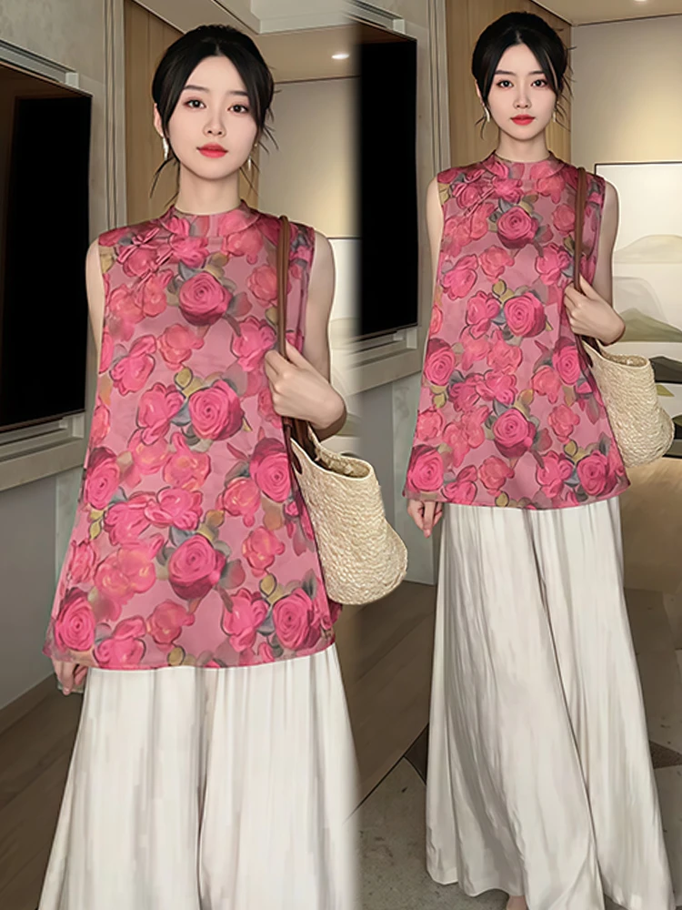 중국 슬레 패션 세트 여성용 와이드 레그 팬츠 투피스 수트 여름 신상 디자인 센세이션 엘레 퍼스널리티