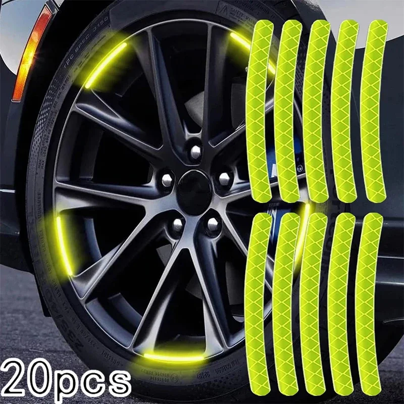 

20pcs Car Wheel Reflective Stickers Tire Hub Safety Warning Strips Car Motorcycle Bike Tyre Hub Styling Night Reflector Decal