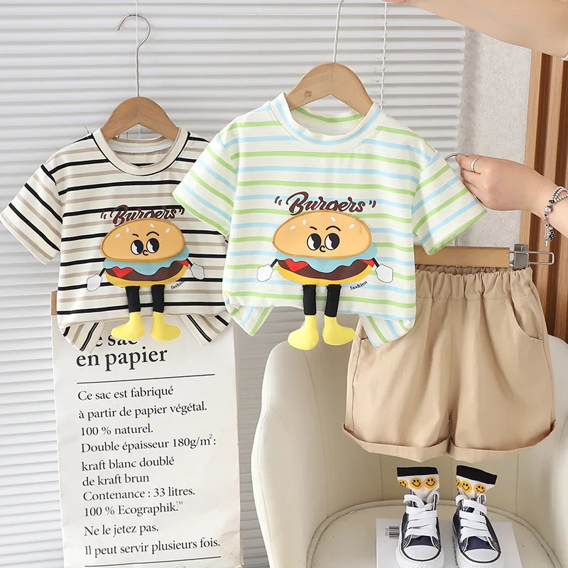 

Baby Girls Cotton Clothes Set Kid Boy Stripe Hamburg T-shirts and Shorts 2pcs Suit Children Short Sleeve Top Bottom Outfits