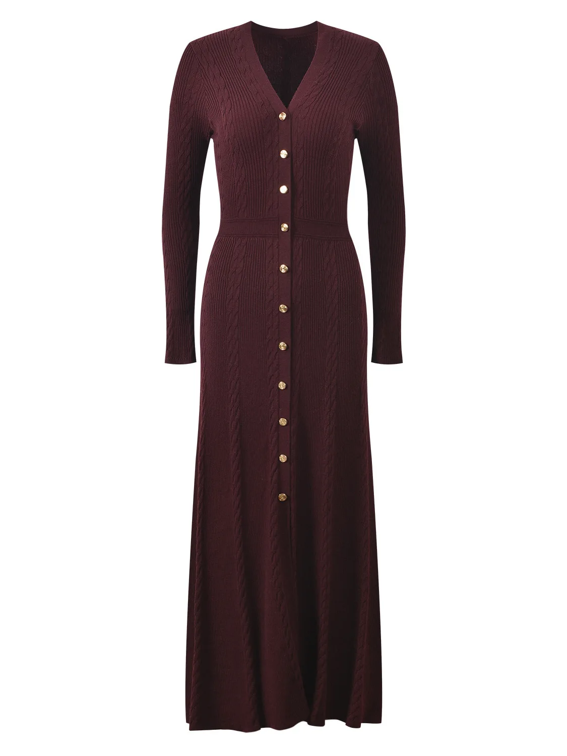 

Slimming Long Sve V-Ne Maxi Dr Faionable Ele Single Button Casual Knitted Elastic Fabric Lady's Autumn Winter N...