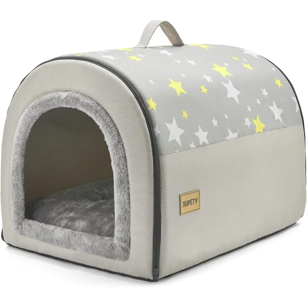 

Indoor Dog House, 2 in 1 Portable Foldable House Bed with Cover, Pet Tent & Cave Bed for Small Medium Dog, L(24"×18"×18"), Up t