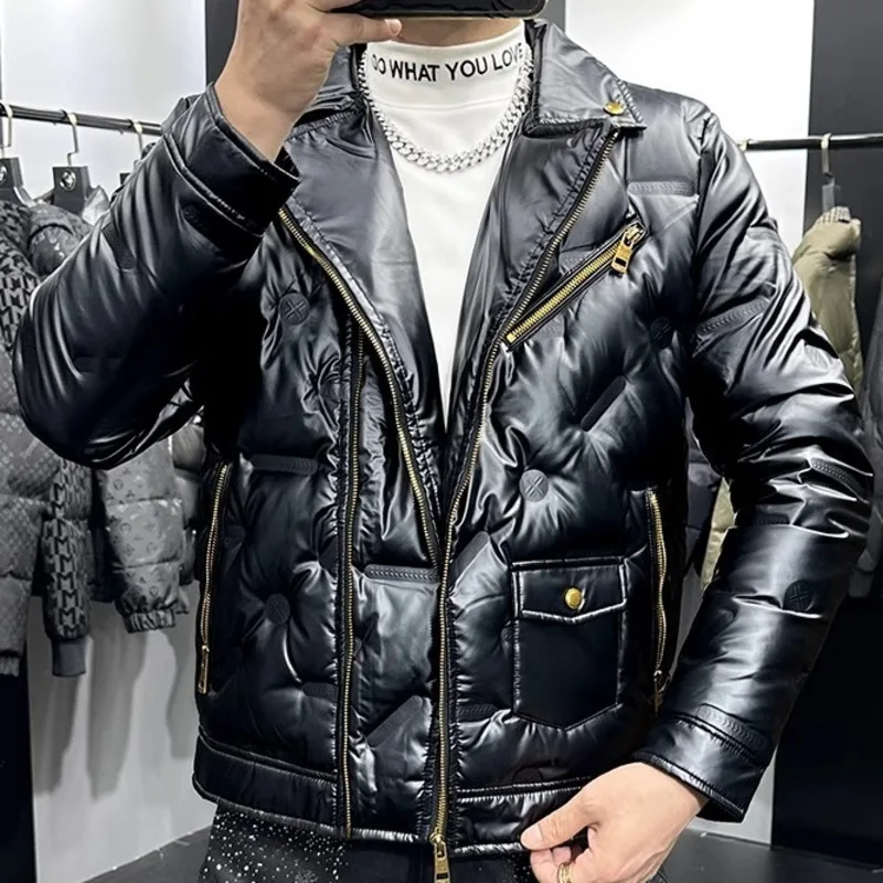 2024 Tailored Collar Shinny Down Solid Color Coat Men Winter Long Sleevel Jacket Kurtka Zimowa Jacket Men Top Quality DownJacket