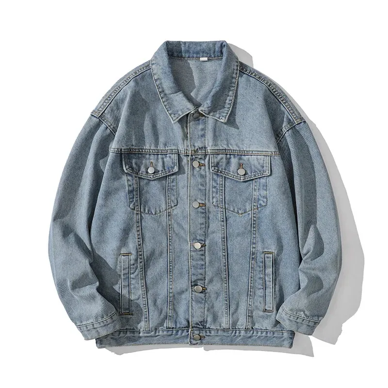 

Мужская джинсовая куртка свободного кроя в американском стиле, дышащая, модная, с длинным рукавом, черная, для весны и осени