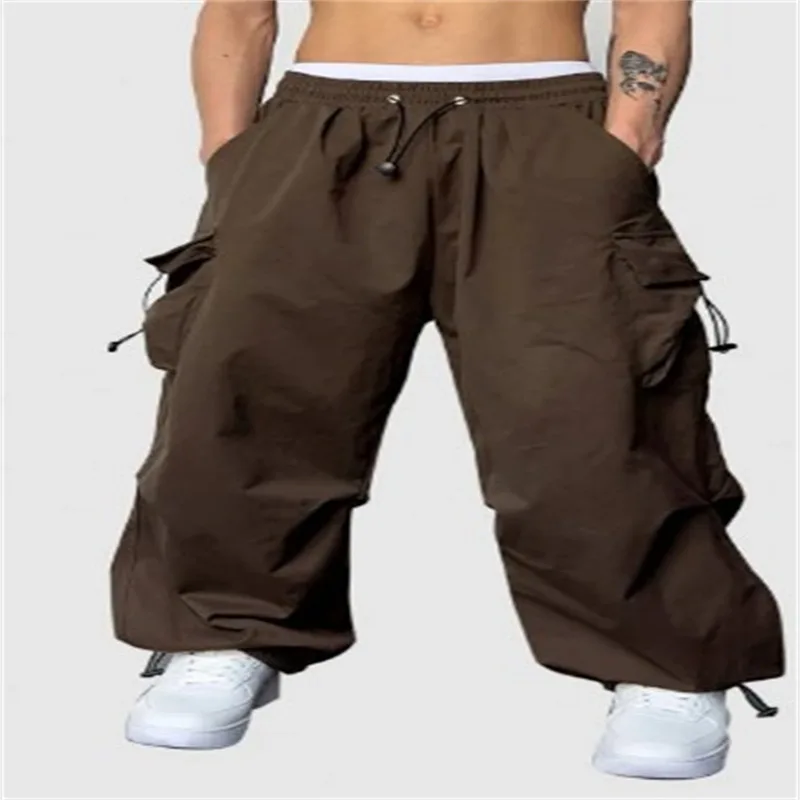 Мужские свободные спортивные и повседневные галстуки с несколькими карманами, однотонные рабочие брюки на шнурке