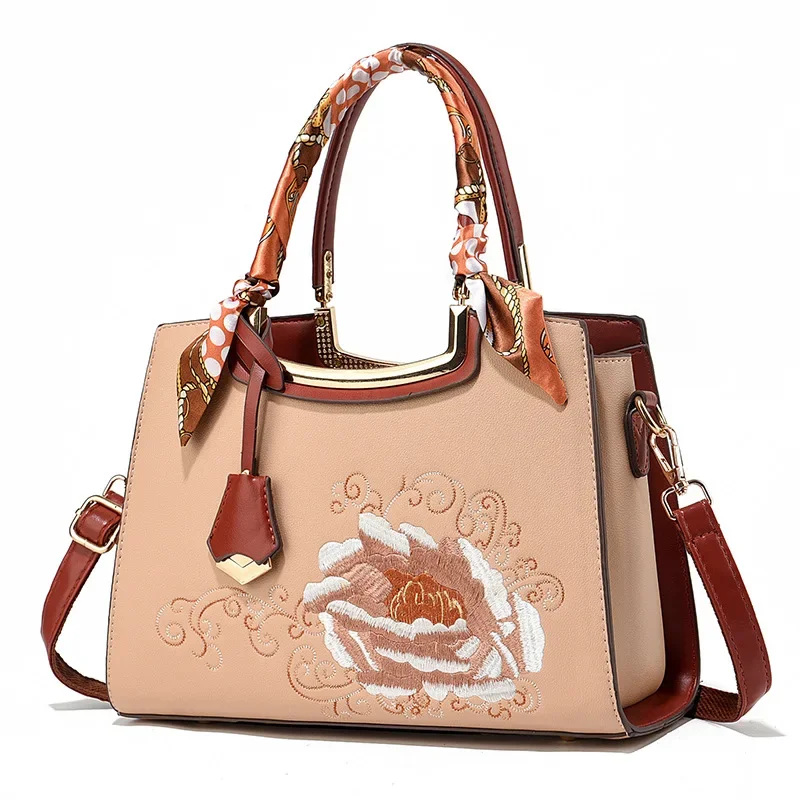 New Embroidered Women's Bag Large Capacity Color Contrasting Casual Diagonal Shoulder Bag Simple Casual Handbag SC418