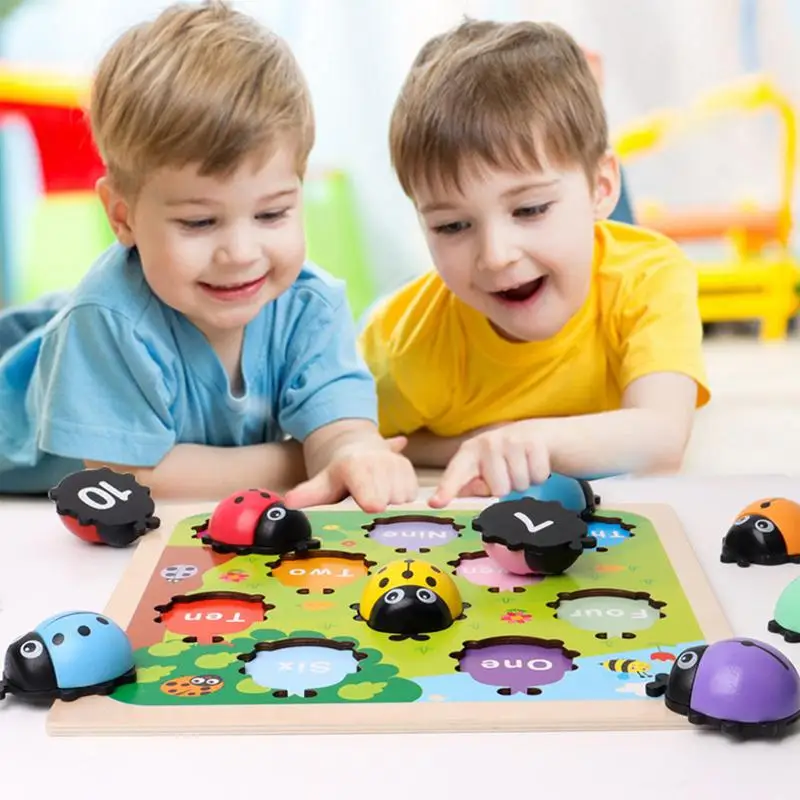 Number Matching Game 1-10 Number Counting Ladybugs Educational Board Game Fine Motor Skill Learning Toy For Kids