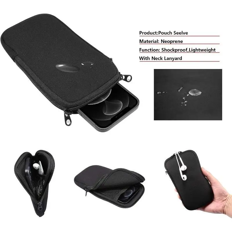Universal Neoprene Mobile Phone Bag Zipper Solid Color Cellphone Storage Bag Portable Shockproof Travel Storage Pouch