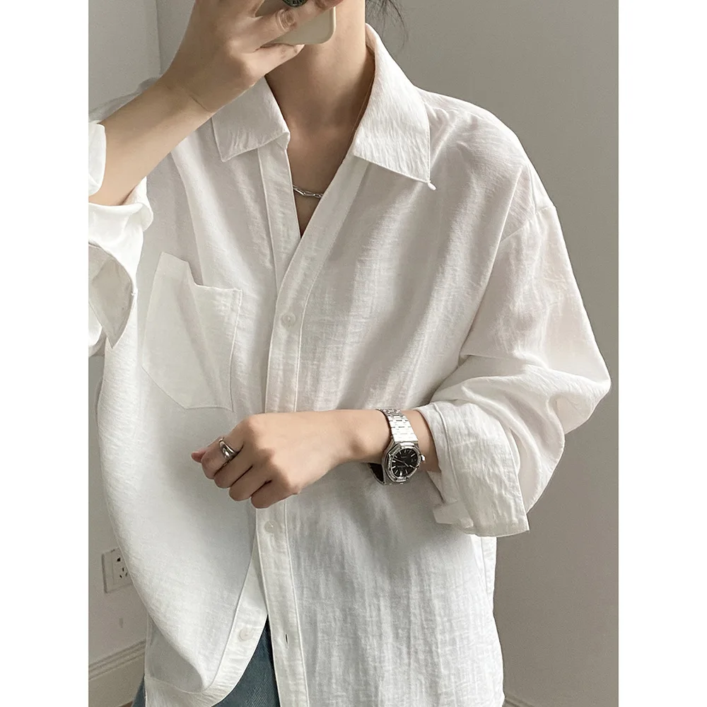 

Женская рубашка из смесового льна, хлопковая рубашка Tencel с v-образным вырезом, женская весенняя простая повседневная свободная рубашка с длинными рукавами