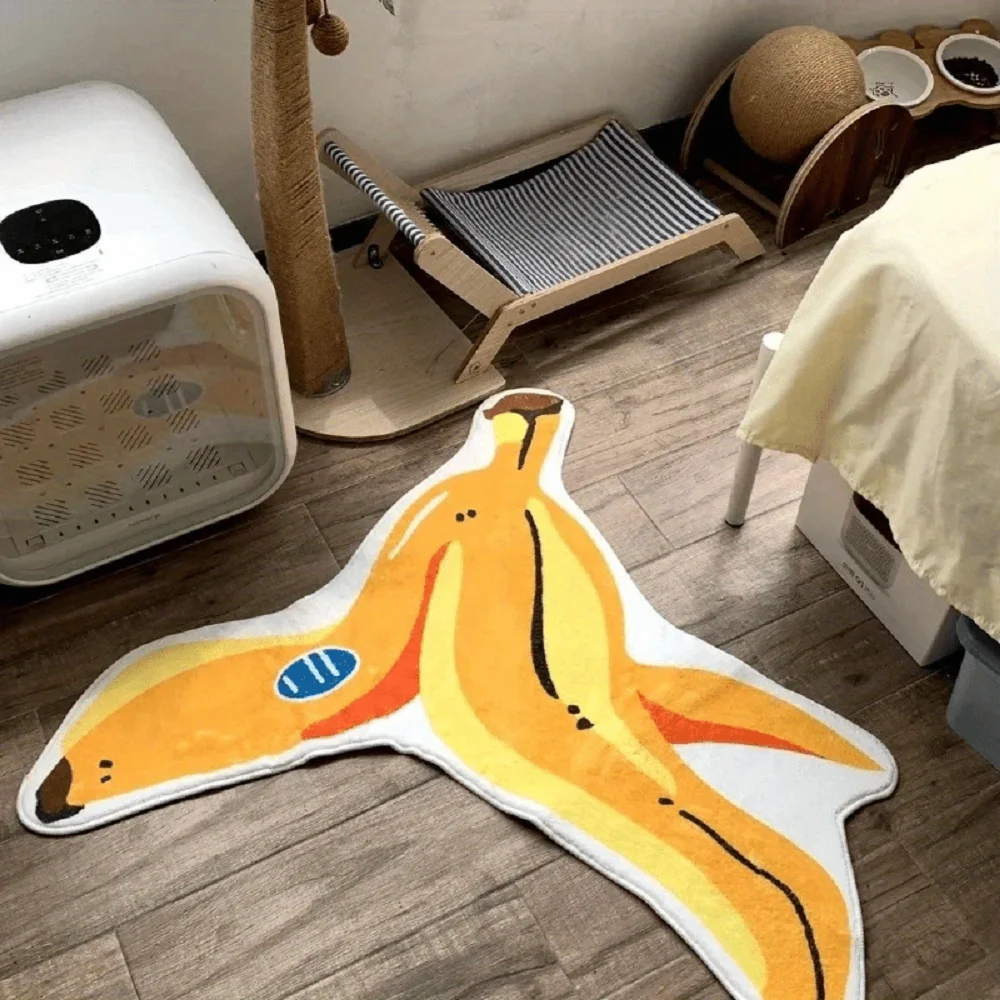 Tapis VIKAMA en forme de banane pelée, tons jaunes et bleus, tapis créatif pour chambre d'enfant, tapis doux pour salon et chambre à coucher, décoration amusante pour la maison