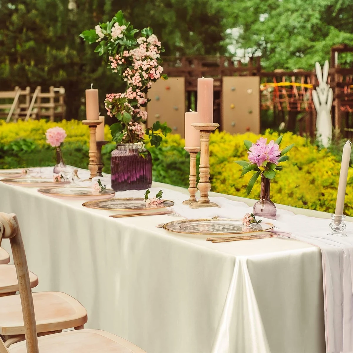 Rectangle Tablecloth Satin Table Cloth Bright Smooth White Pink Solid Color Table Cover Wedding Party Supplies Table Decors