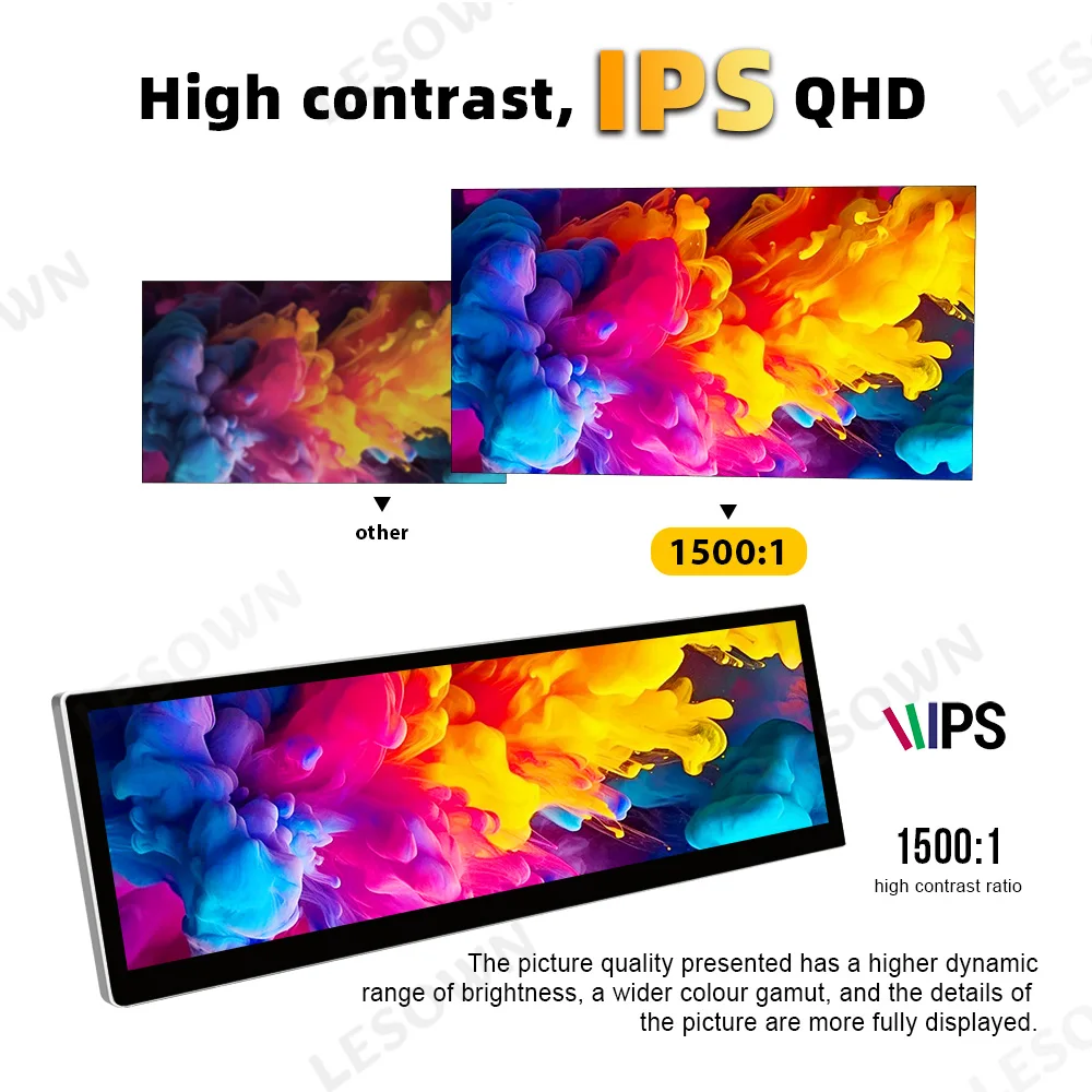 LESOWN 14,5 pulgadas 2560x720 Monitor táctil portátil de barra larga USB C HDMI 2,5 K 1500:1 PC portátil pantalla auxiliar para ordenador de ventana