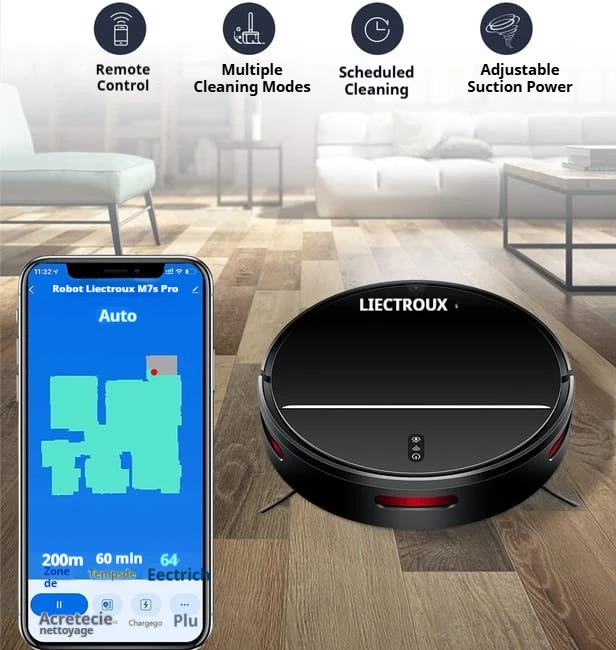 

Smart Robot Vacuum Cleaner 2-in-1 Sweep & Mop, Strong Suction, Gyro Navigation, APP Control