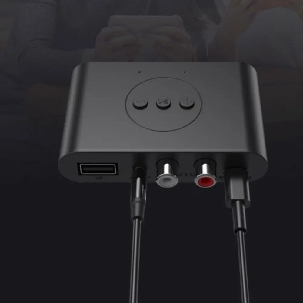 Portable Plastic Bluetooth Audio Receiver RCA Jack 3.5mm AUX Wireless Adapter Bluetooth 5.3 with Mic Stereo Music Adapter