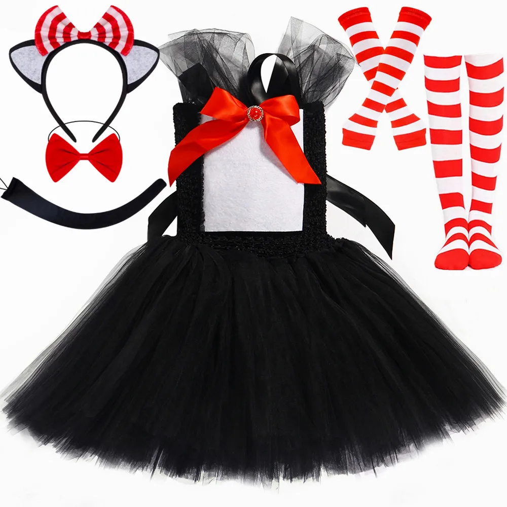 HJTT Black Cat Tutu Dress Costume for Girls Halloween Carnival Party Fancy Dress Up Clothes Kids Kitten Tulle Dresses Outfits
