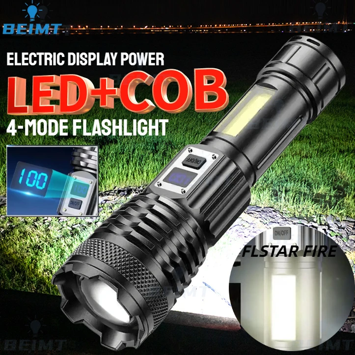 

Powerful White Laser LED Flashlight Built-in Battery USB Rechargeable Zoom Torch With Power Display Outdoor Tactical FLSTAR FIRE