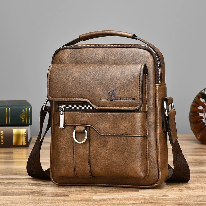 Kangaroo Luxury Brand Men's Shoulder Bag Vintage Messenger Bag Leather Men Handbag Split Leather Crossbody Bags For Men 2024 New
