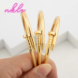 Simple Nail Bangle Bracelet Luxury Copper Jewelry Women's Punk Style Metal Bracelet Charms Gold Plated Hand Jewelry