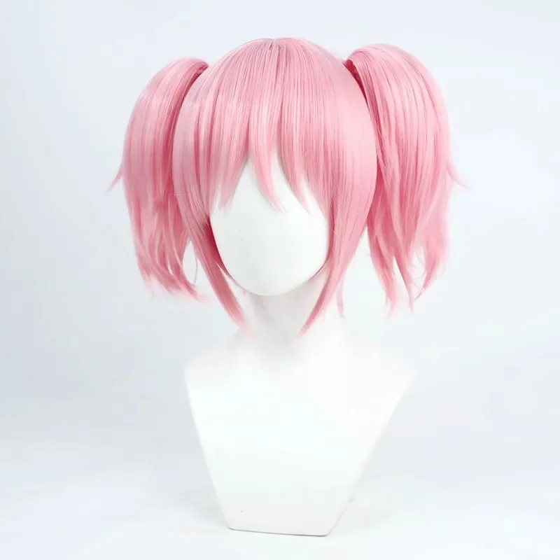 Anime Puella Magi Madoka Magica Kaname Madoka Cosplay Wig Women Girls Short Pink Ponytails Heat Resistant Hair Halloween Props