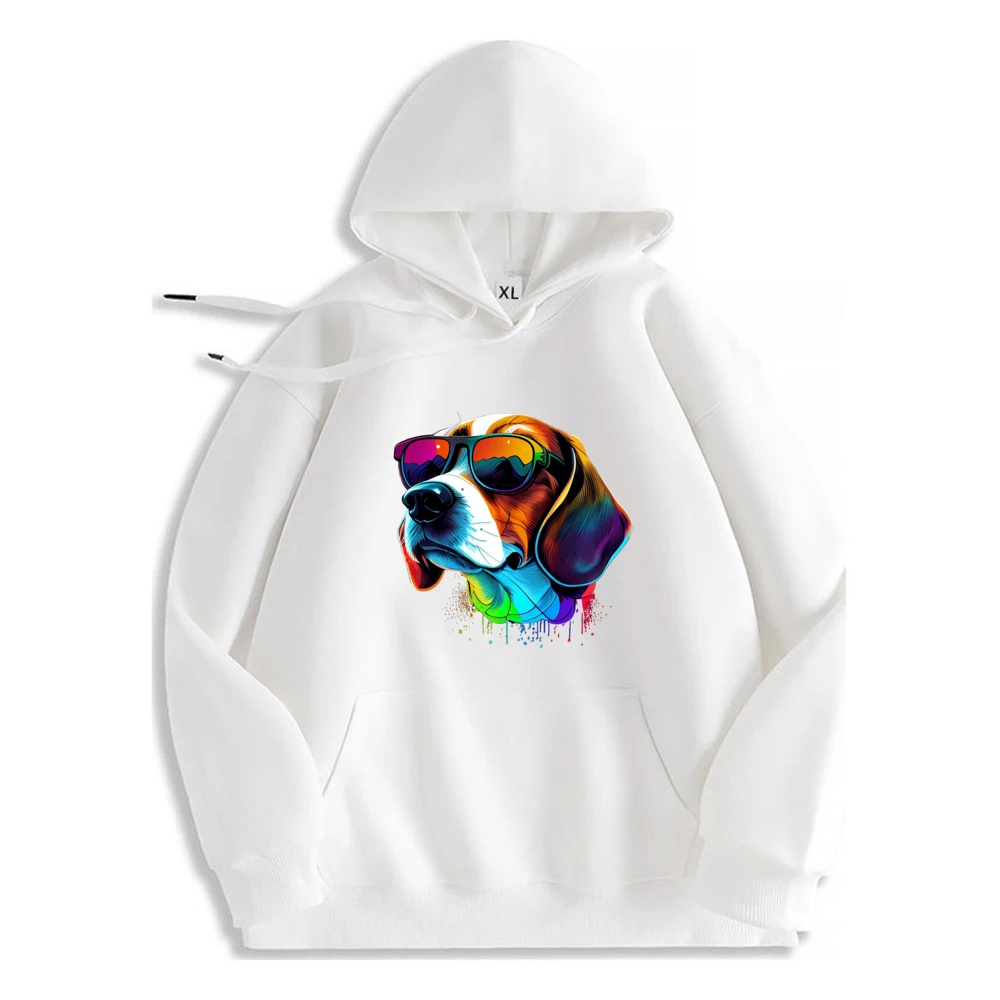 The Art Of Beagle Dog Printed Hoodie Graphic Polyester Fiber Long Sleeve Loose Comfortable Sweatshirt