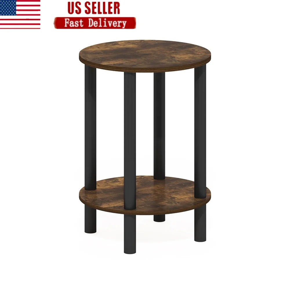 

Compact Round Wooden End Table 2-Tier Shelving Indoor Storage Minimalist Design Easy Assembly Durable Pine Wood