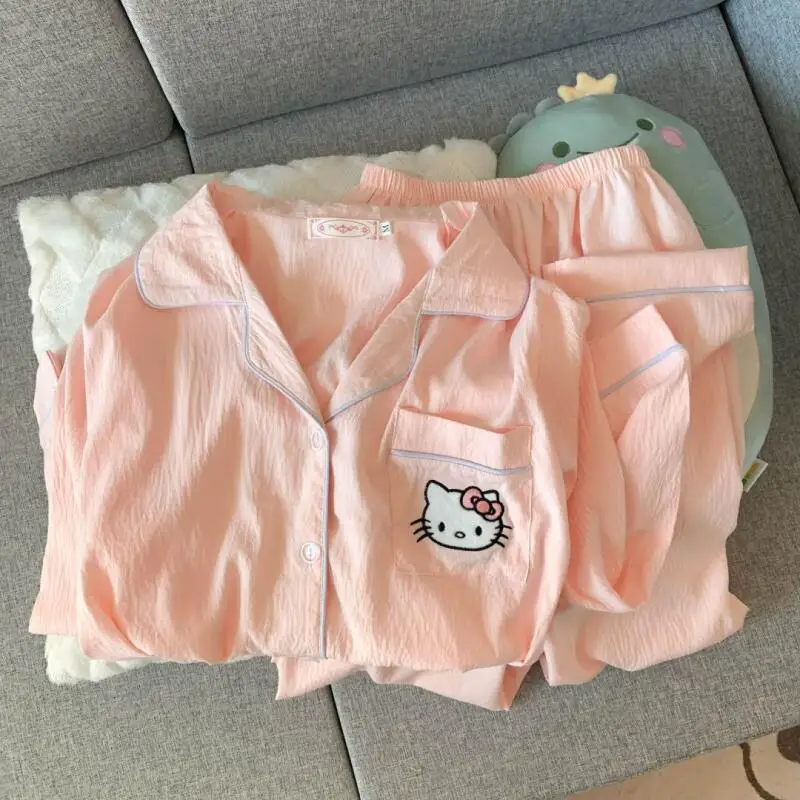 

Женский пижамный комплект для весны и осени, новый, с длинными рукавами и длинными брюками, домашняя одежда, женский милый мультяшный кардиган, комплект из двух предметов